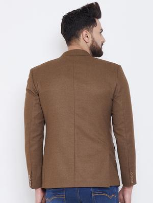 brown wool & polyester blend single breasted casual blazer - 17031633 - Standard Image - 3