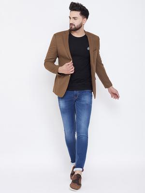 brown wool & polyester blend single breasted casual blazer - 17031633 - Standard Image - 4