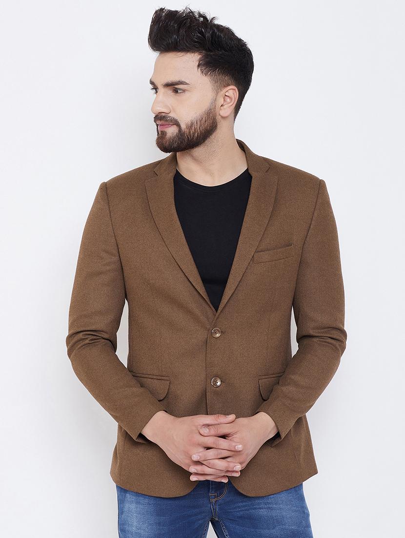brown wool & polyester blend single breasted casual blazer - 17031633 - Zoom Image - 1