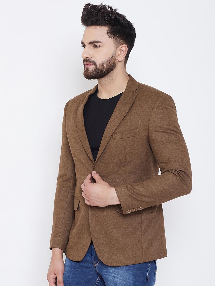 brown wool & polyester blend single breasted casual blazer - 17031633 - Zoom Image - 2