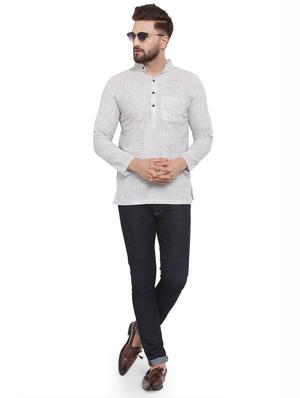 grey cotton short kurta - 17031970 - Standard Image - 4