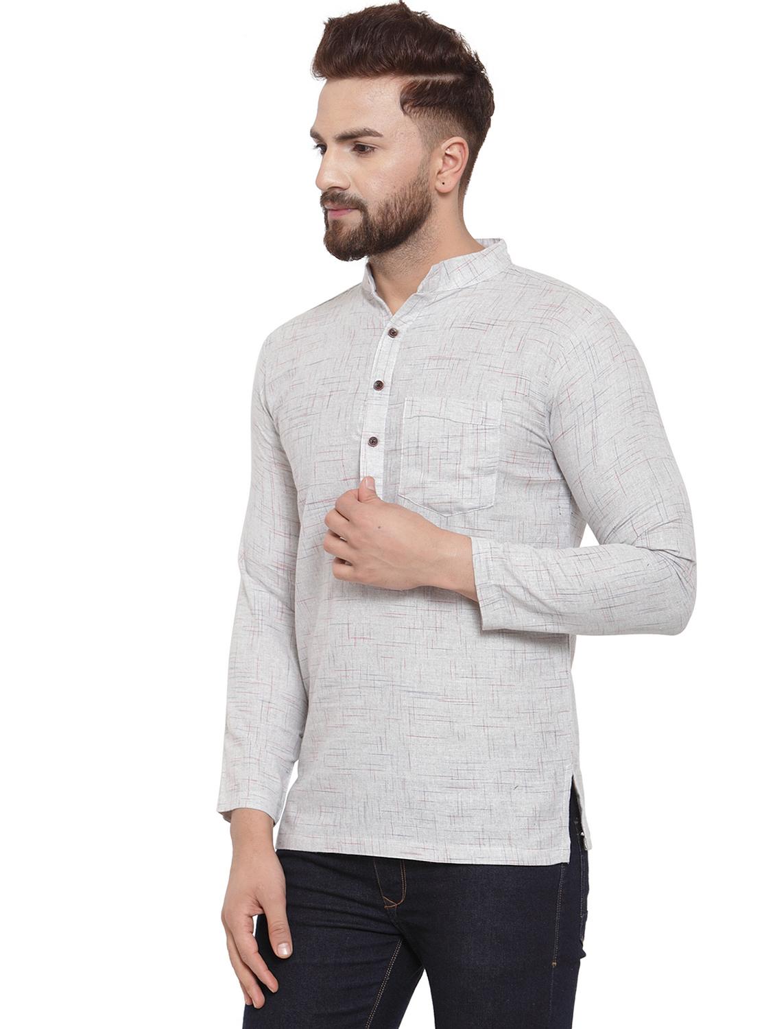 grey cotton short kurta - 17031970 - Zoom Image - 2