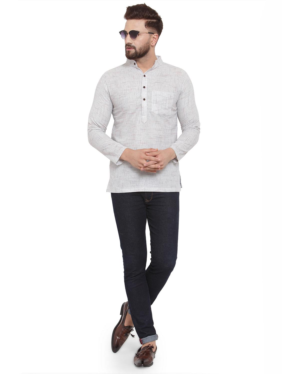 grey cotton short kurta - 17031970 - Zoom Image - 4