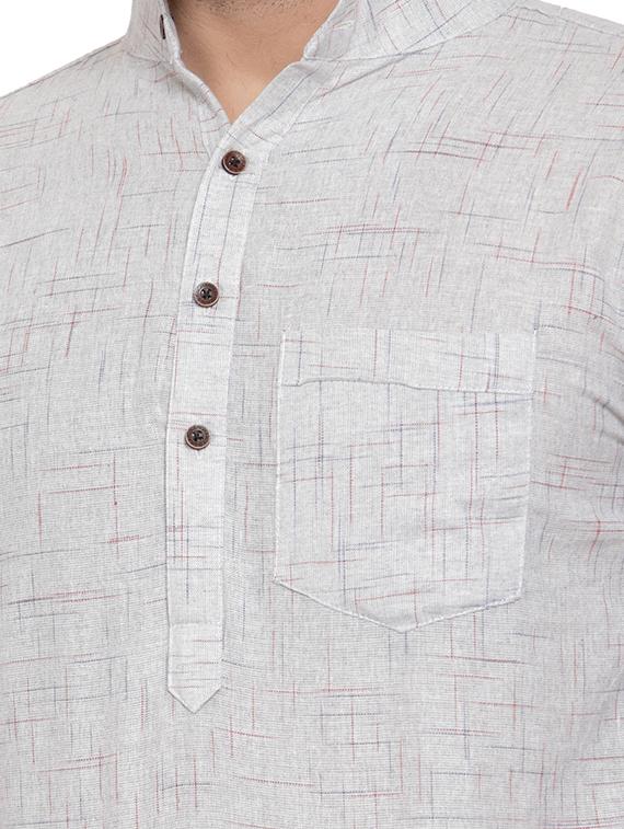 grey cotton short kurta - 17031970 - Zoom Image - 5