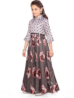 grey cotton blend party gown - 17032031 - Standard Image - 2