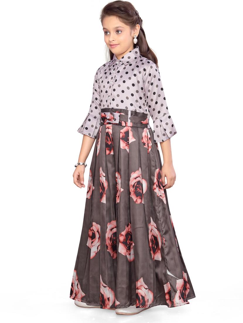 grey cotton blend party gown - 17032031 - Zoom Image - 2
