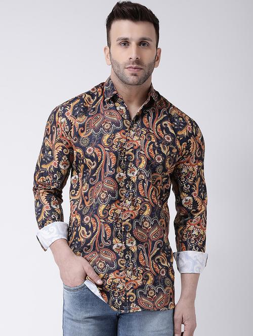 navy blue paisley print casual shirt - 17032520 - Standard Image - 1
