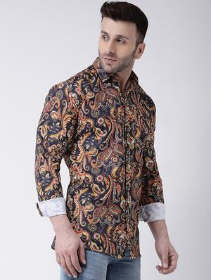 navy blue paisley print casual shirt - 17032520 - Standard Image - 2