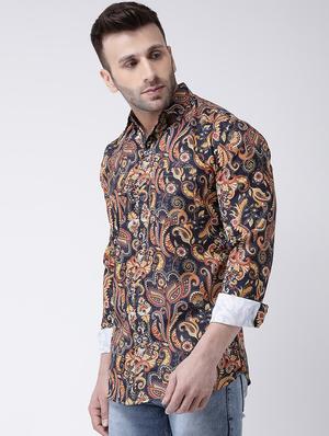 navy blue paisley print casual shirt - 17032520 - Standard Image - 3