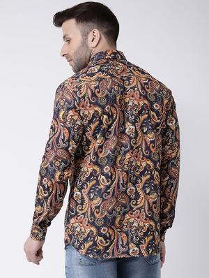 navy blue paisley print casual shirt - 17032520 - Standard Image - 4