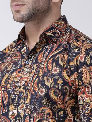 navy blue paisley print casual shirt - 17032520 - Standard Image - 5
