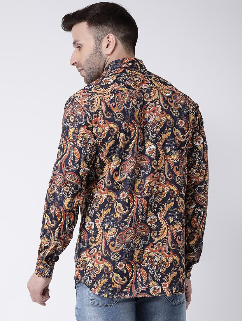 navy blue paisley print casual shirt - 17032520 - Zoom Image - 4