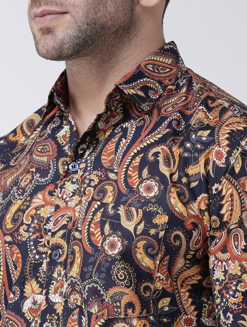 navy blue paisley print casual shirt - 17032520 - Zoom Image - 5