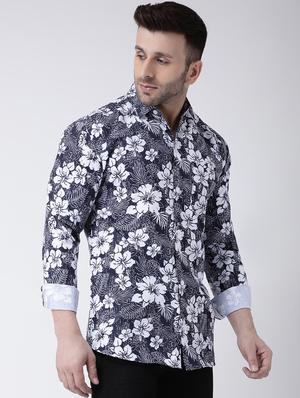navy blue floral printed casual shirt - 17032521 - Standard Image - 3
