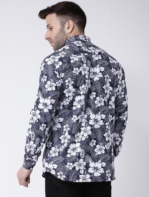 navy blue floral printed casual shirt - 17032521 - Standard Image - 4