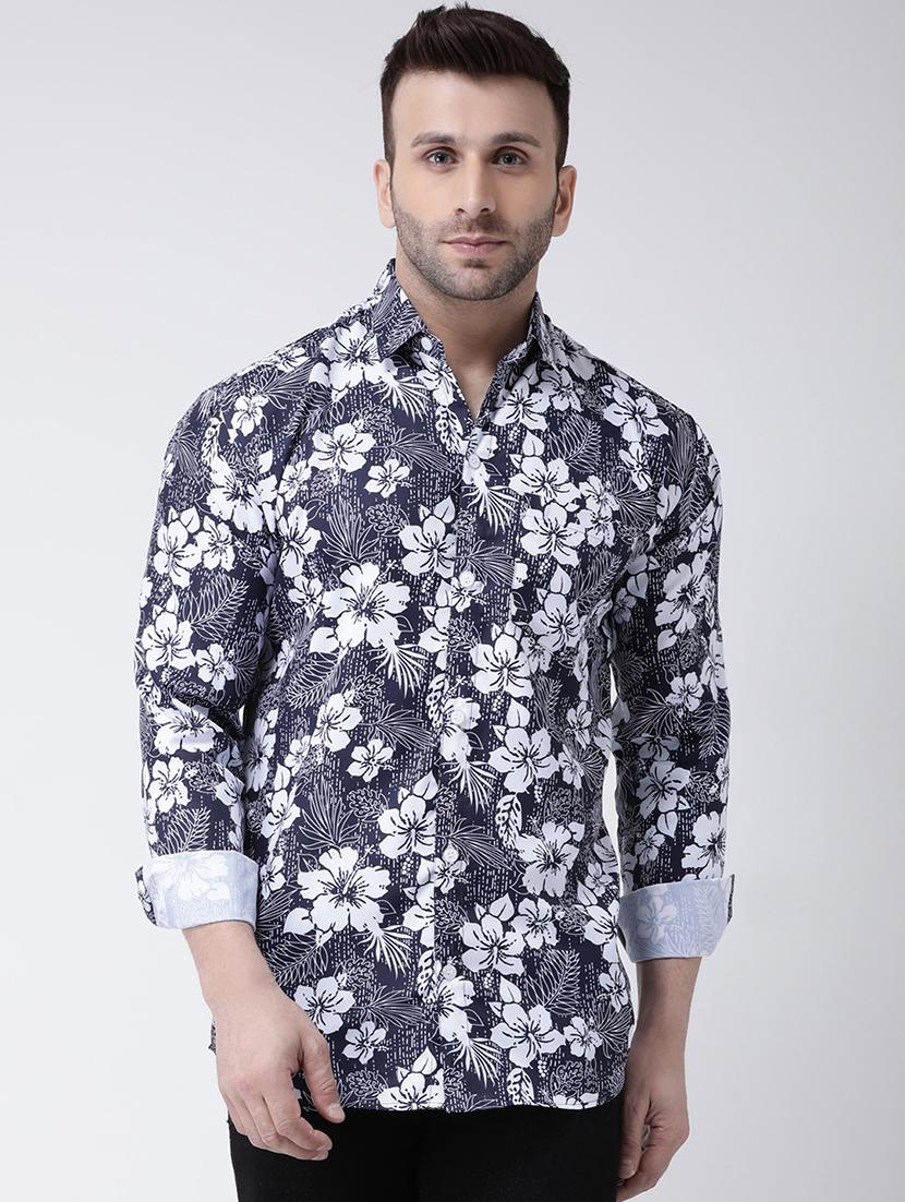 navy blue floral printed casual shirt - 17032521 - Zoom Image - 1