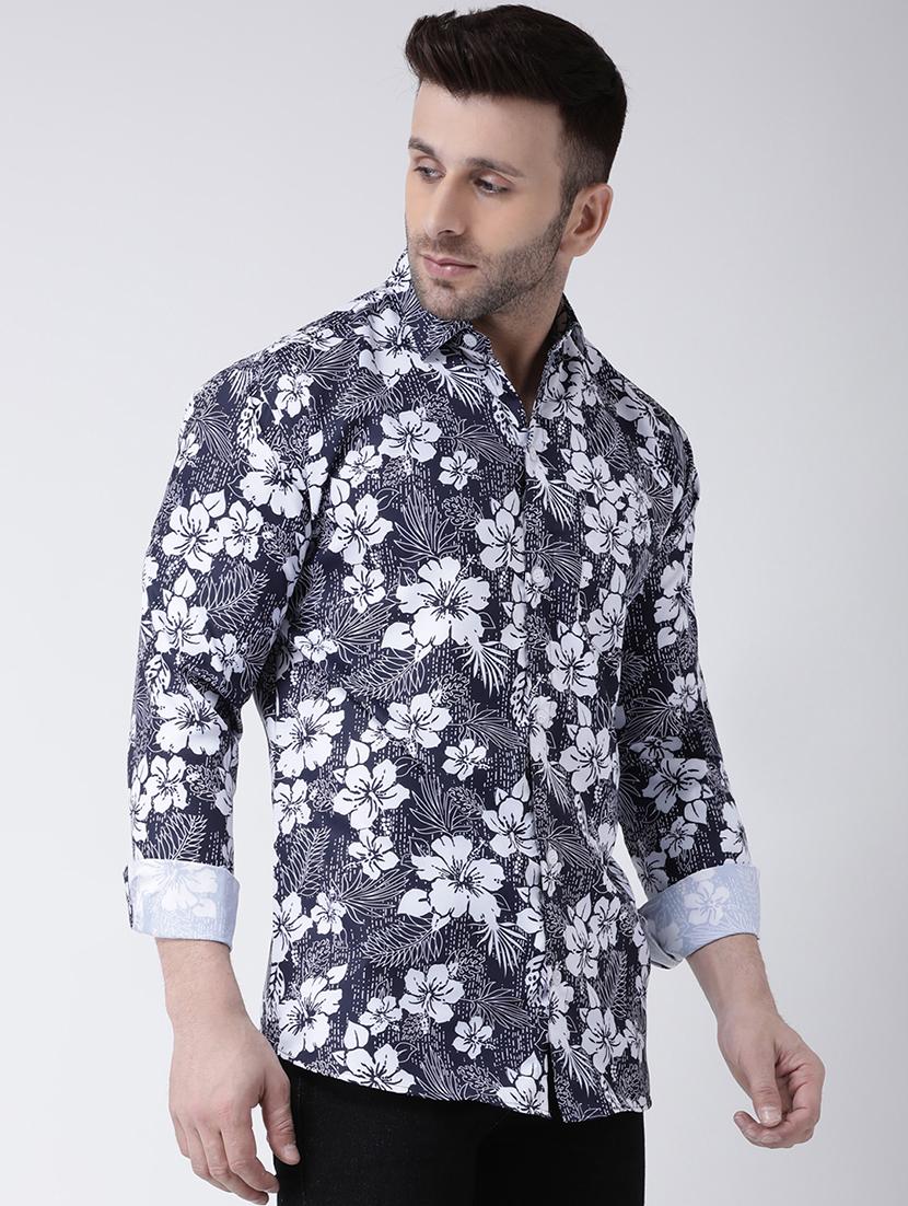 navy blue floral printed casual shirt - 17032521 - Zoom Image - 3