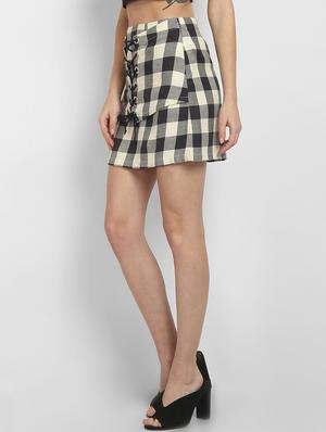 lace up checkered a-line skirt - 17032698 - Standard Image - 2