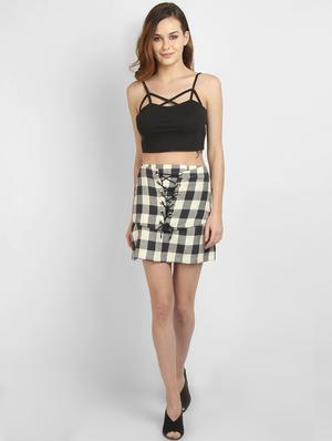 lace up checkered a-line skirt - 17032698 - Standard Image - 4