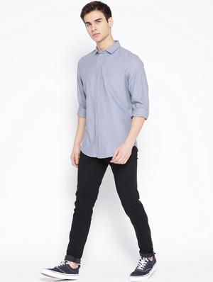 blue solid casual shirt - 17032823 - Standard Image - 4