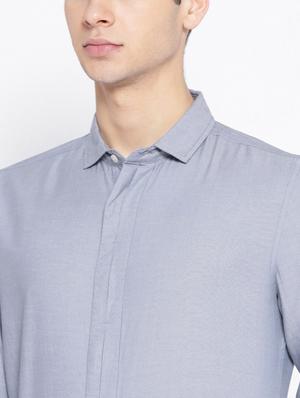 blue solid casual shirt - 17032823 - Standard Image - 5