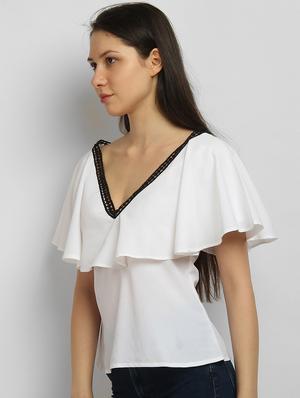 ruffle detail v neck top - 17032854 - Standard Image - 2