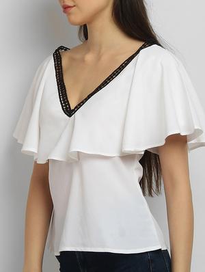 ruffle detail v neck top - 17032854 - Standard Image - 4