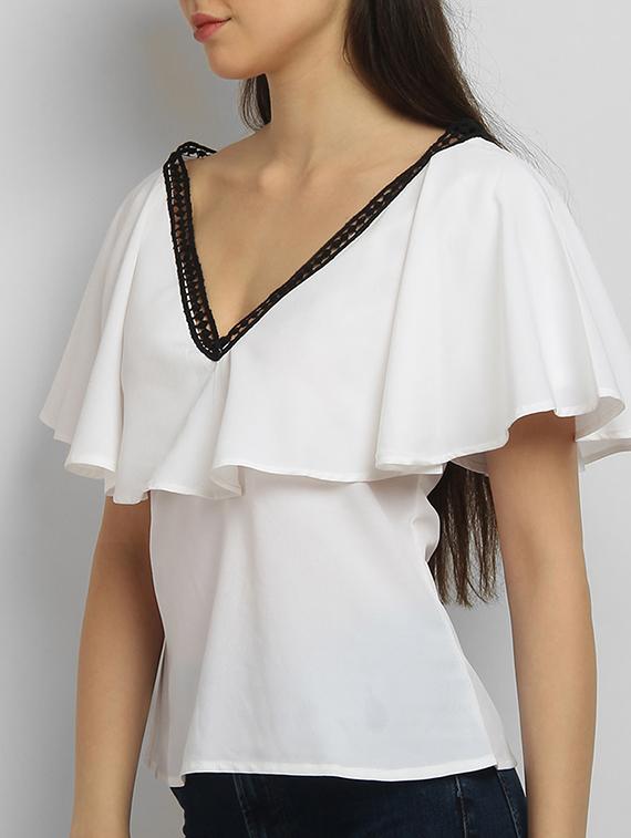 ruffle detail v neck top - 17032854 - Zoom Image - 4