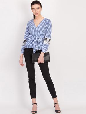 tie front striped top - 17032926 - Standard Image - 4