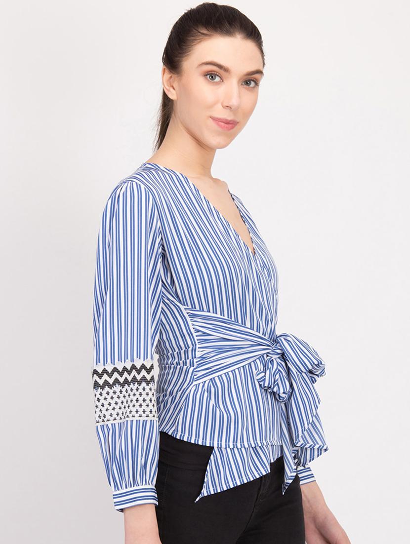 tie front striped top - 17032926 - Zoom Image - 2