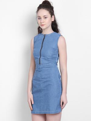 front zipper denim dress - 17033907 - Standard Image - 2