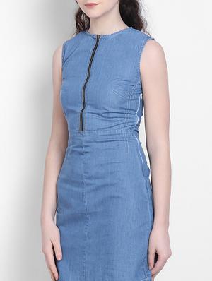 front zipper denim dress - 17033907 - Standard Image - 5