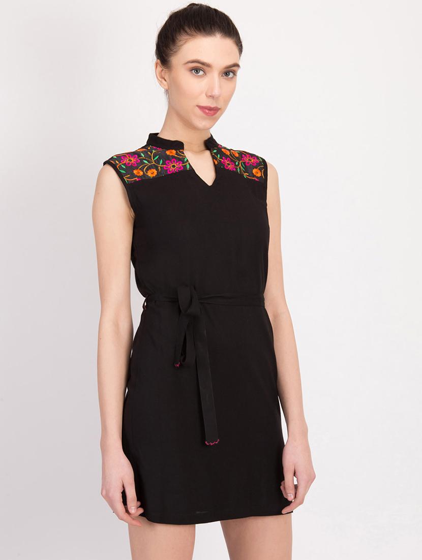 tie front embroidered detail sheath dress - 17033922 - Zoom Image - 2