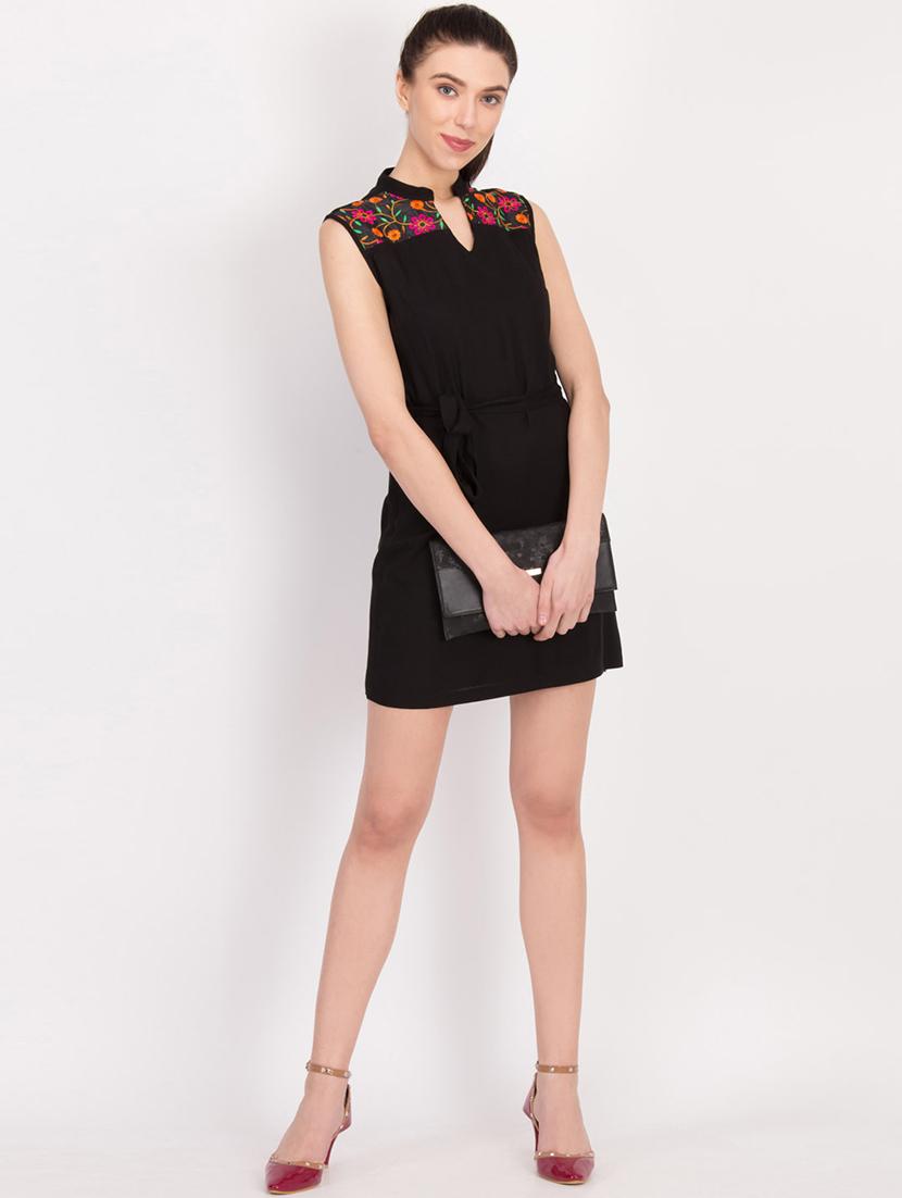 tie front embroidered detail sheath dress - 17033922 - Zoom Image - 4