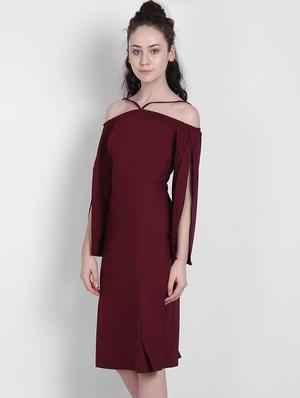 slit sleeves solid sheath dress - 17033952 - Standard Image - 2