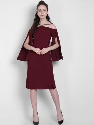slit sleeves solid sheath dress - 17033952 - Standard Image - 4