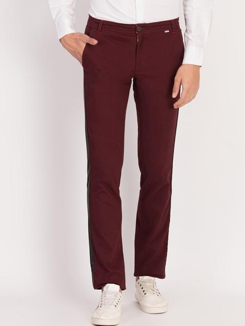 maroon solid chinos - 17034024 - Standard Image - 1