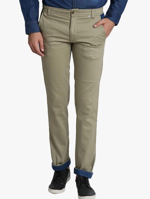 green solid flat front casual trouser - 17034027 - Standard Image - 1