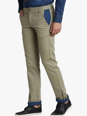 green solid flat front casual trouser - 17034027 - Standard Image - 2