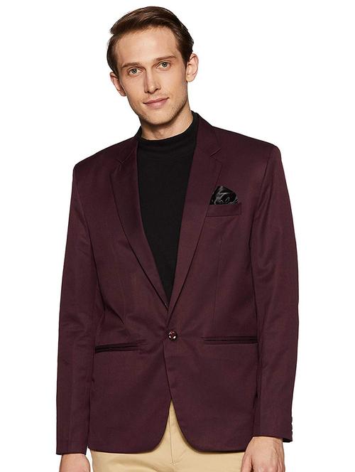 maroon solid casual blazer - 17034624 - Very Small Image - 1