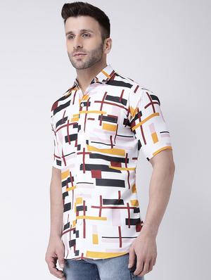white geometric print casual shirt - 17034794 - Standard Image - 2