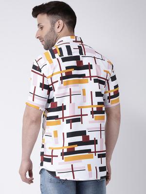 white geometric print casual shirt - 17034794 - Standard Image - 3