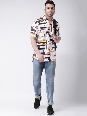 white geometric print casual shirt - 17034794 - Standard Image - 4