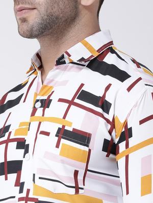white geometric print casual shirt - 17034794 - Standard Image - 5