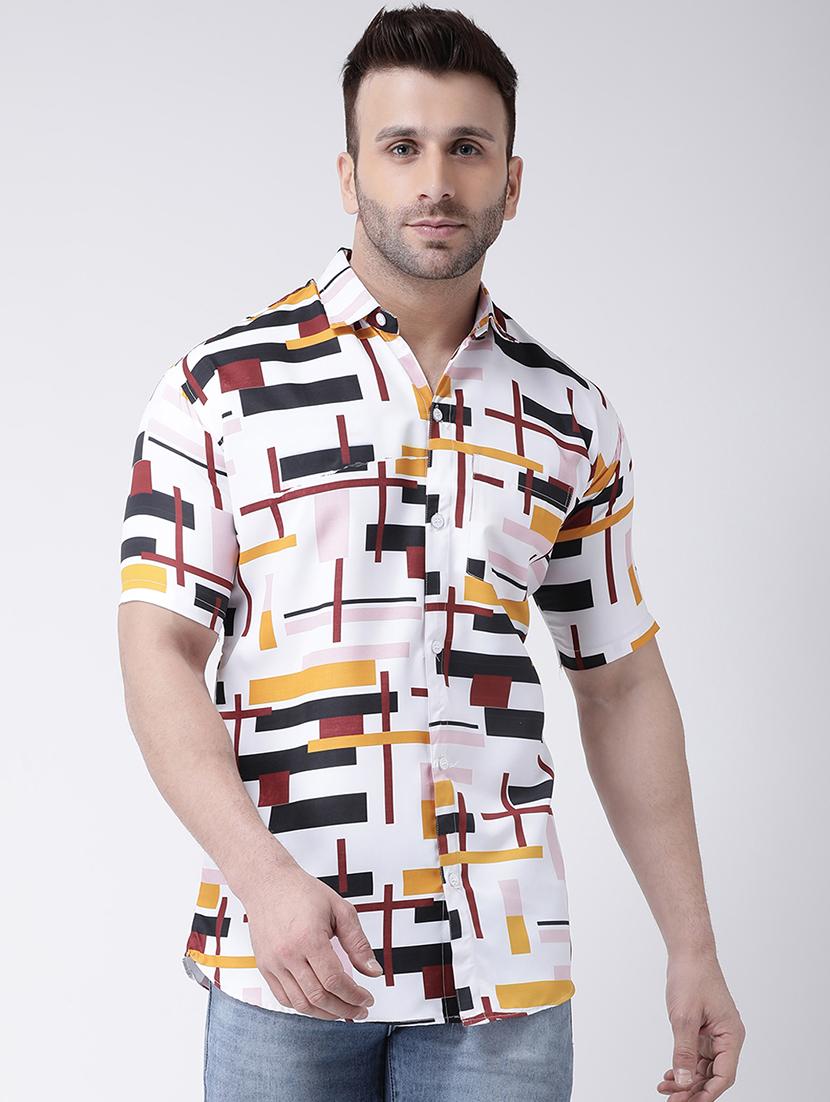 white geometric print casual shirt - 17034794 - Zoom Image - 1