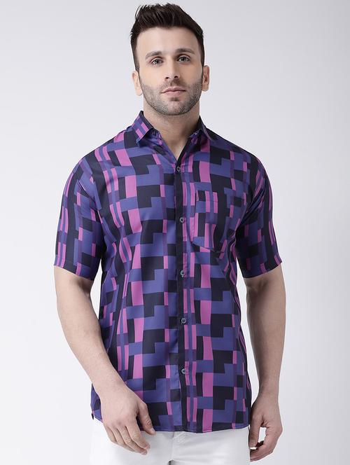 blue geometric print casual shirt - 17034798 - Standard Image - 1