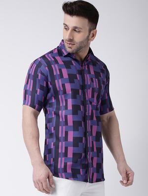 blue geometric print casual shirt - 17034798 - Standard Image - 2