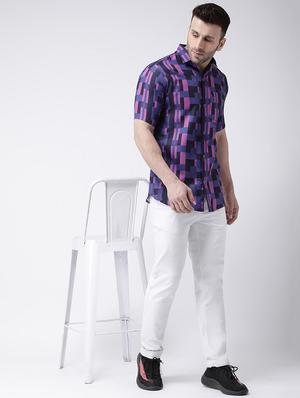 blue geometric print casual shirt - 17034798 - Standard Image - 4