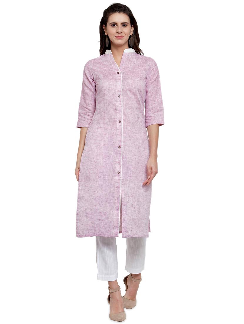 solid textured straight kurta - 17035601 - Zoom Image - 1