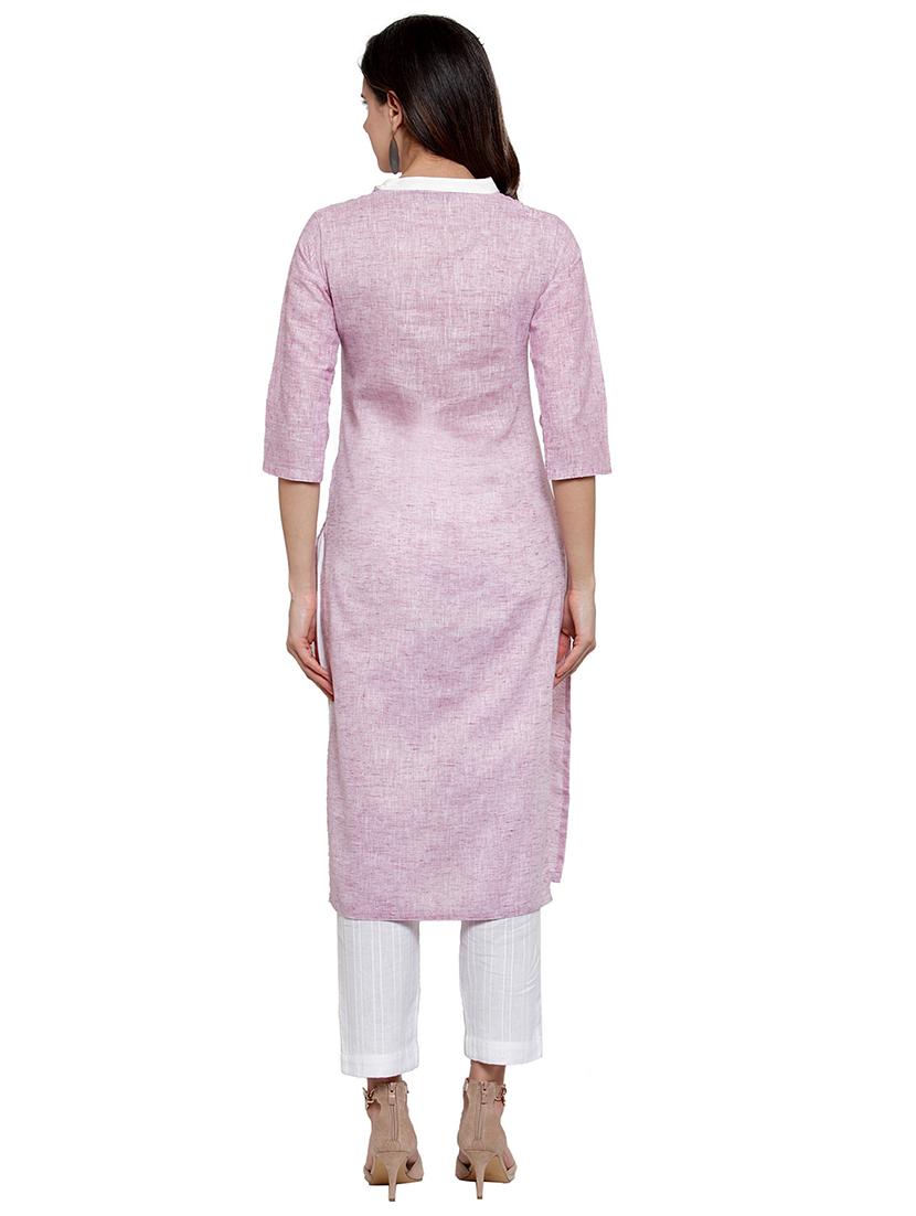 solid textured straight kurta - 17035601 - Zoom Image - 3